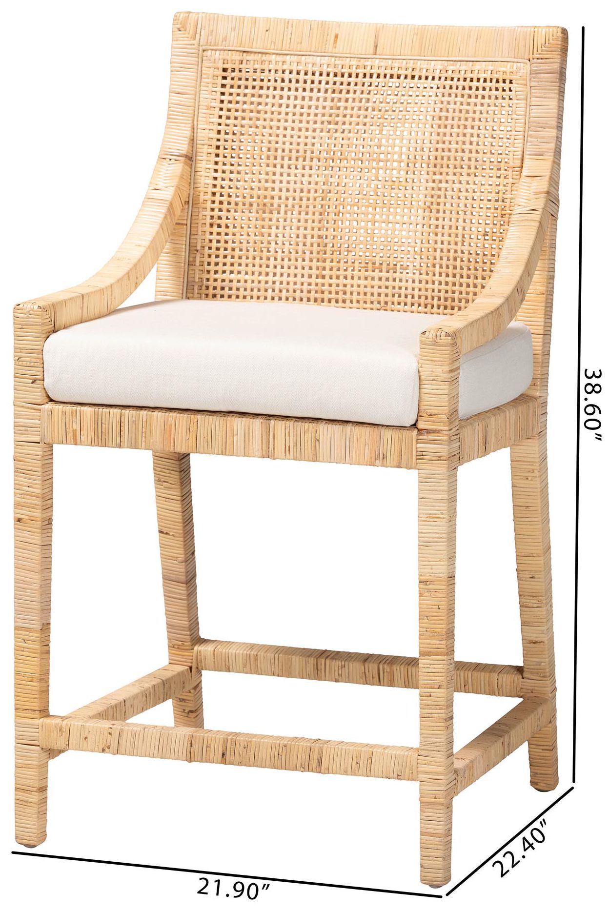 bali & pari Alexis Rattan Counter Stool with Removable Seat Cushion