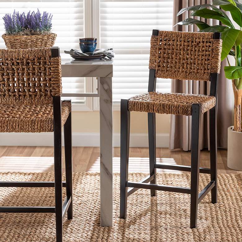 Image 1 bali & pari Alise Dark Brown Handwoven Seagrass Bar Stool