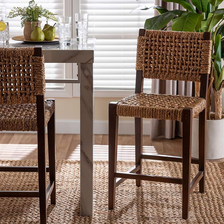 Image 1 bali & pari Alise Handwoven Seagrass Counter Stool with Mahogany Wood Frame