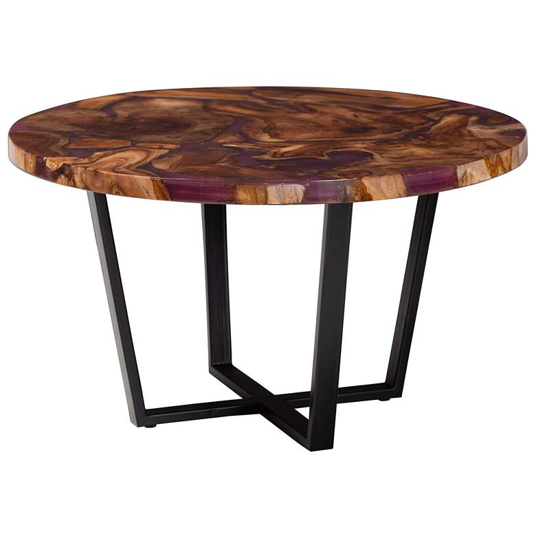 Image 1 bali & pari Apio Round Wood Epoxy Resin Coffee Table with Black Metal Base