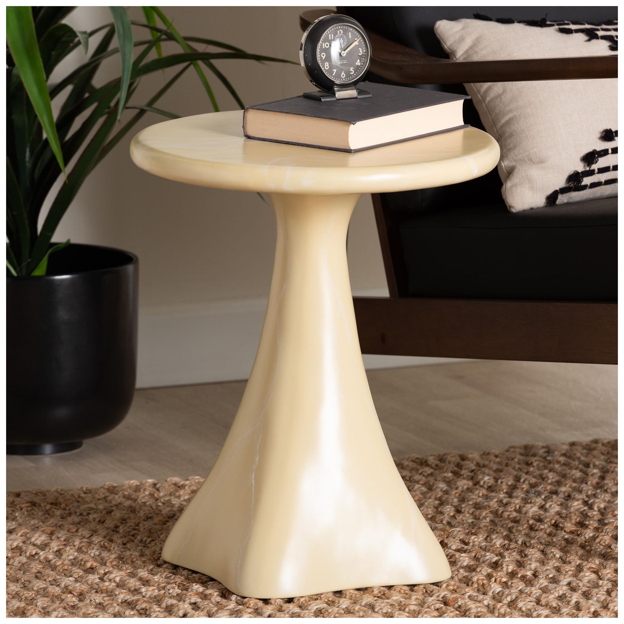 Image 2 bali & pari Aponi Marbled Resin End Table - Sculptural Side Table, Cream more views