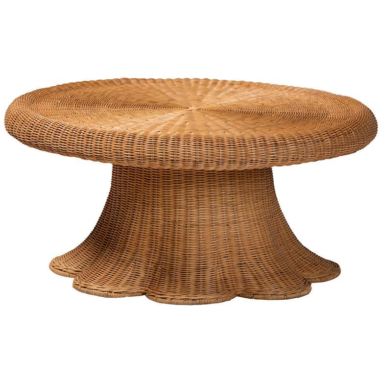 Image 2 bali & pari Avalon Natural Rattan Round Coffee Table with Pedestal Base