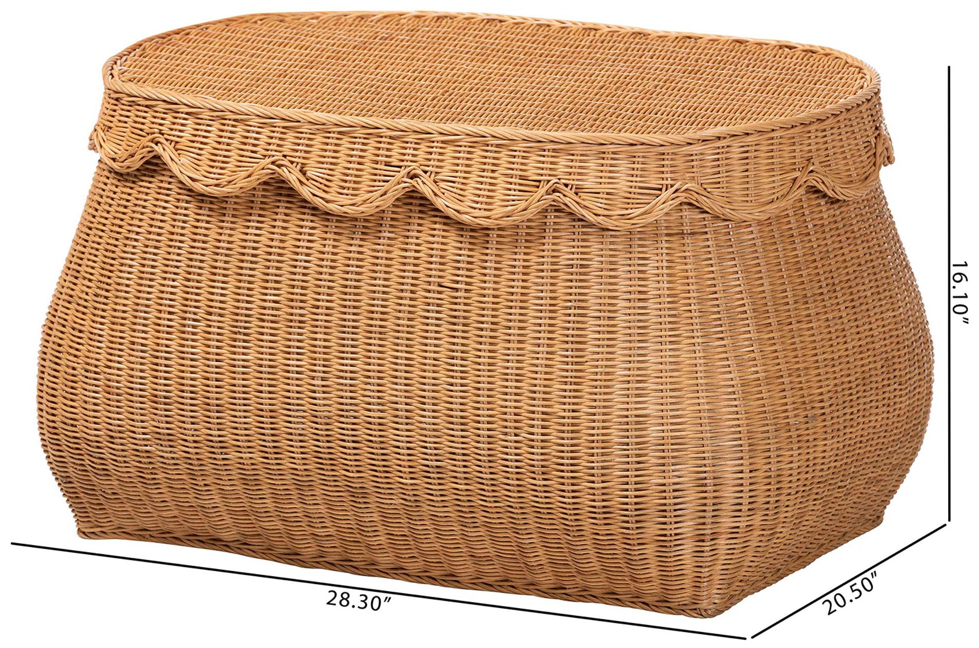 bali & pari Ayleen Natural Rattan Basket with Scalloped Lid, Medium