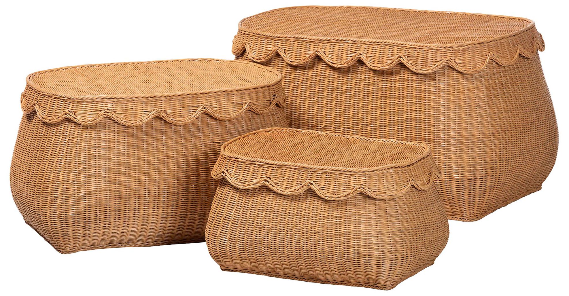 Image 2 bali & pari Ayleen Rattan Basket Set with Scalloped Lids, 3 Piece Set