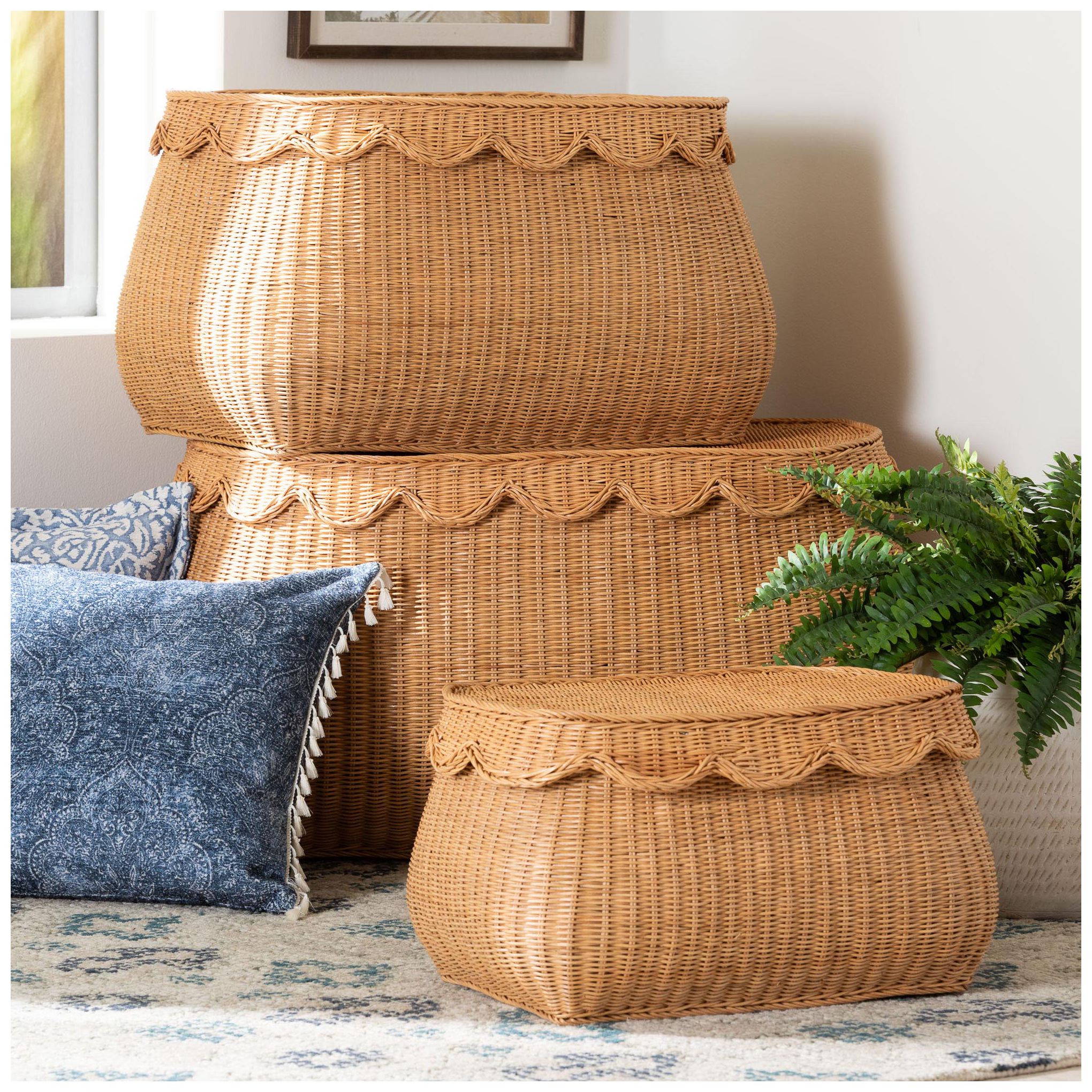 Image 3 bali & pari Ayleen Rattan Basket Set with Scalloped Lids, 3 Piece Set more views