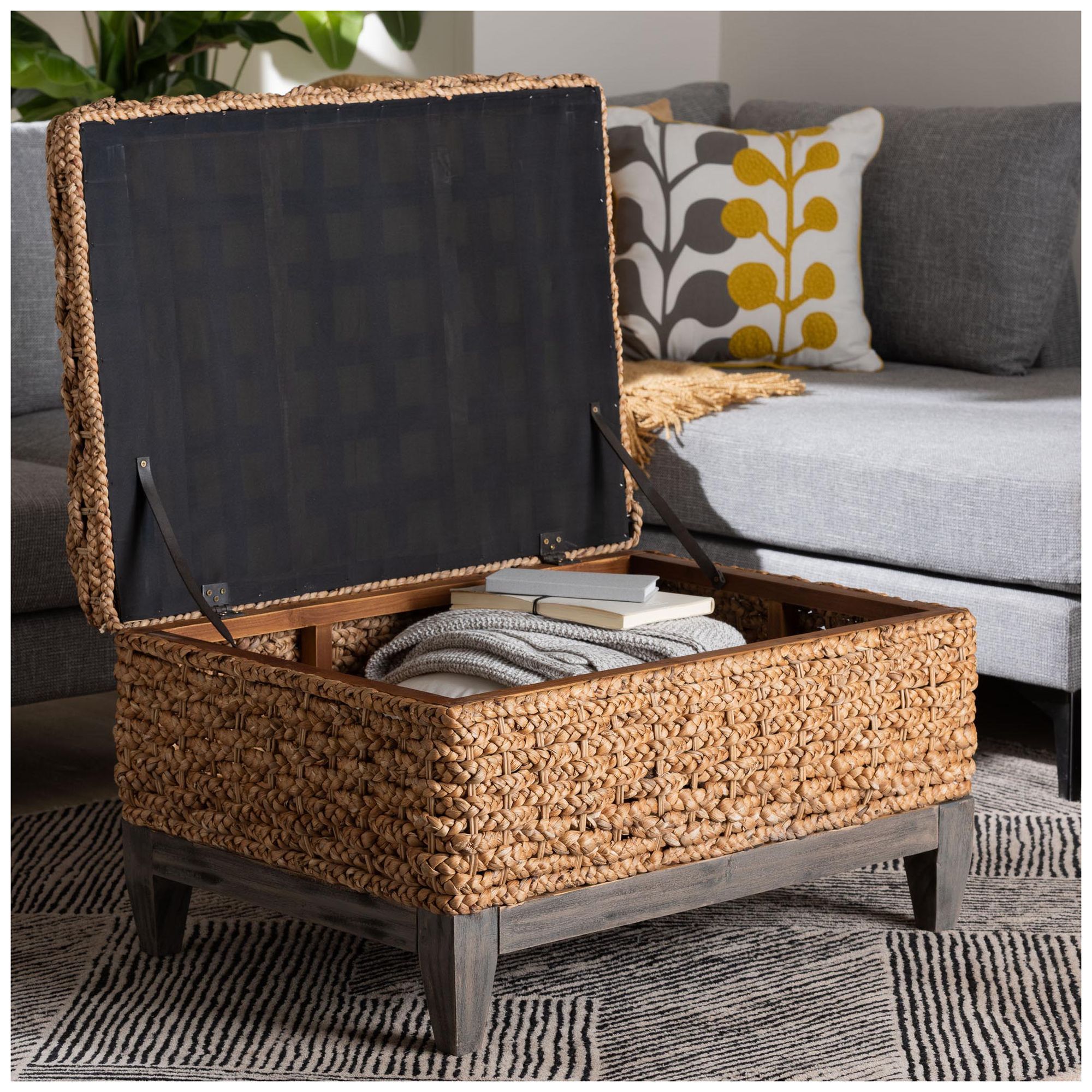 bali & pari Bailey Handwoven Square Seagrass Storage Ottoman