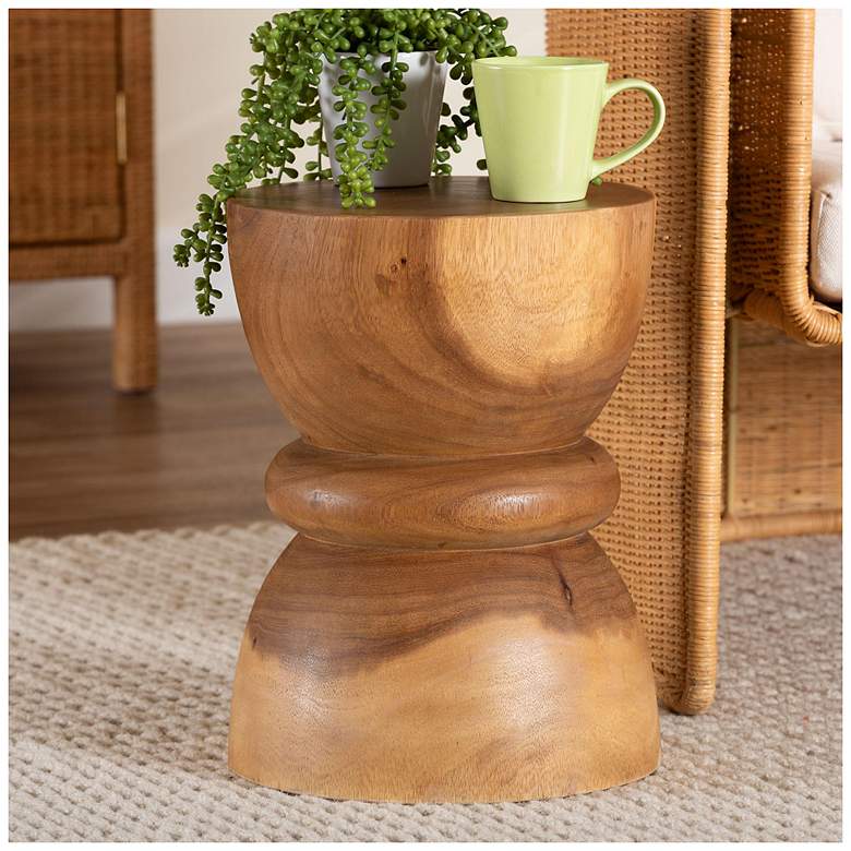 Image 1 bali & pari Bancroft Solid Suar Wood Side Table - Sculptural End Table