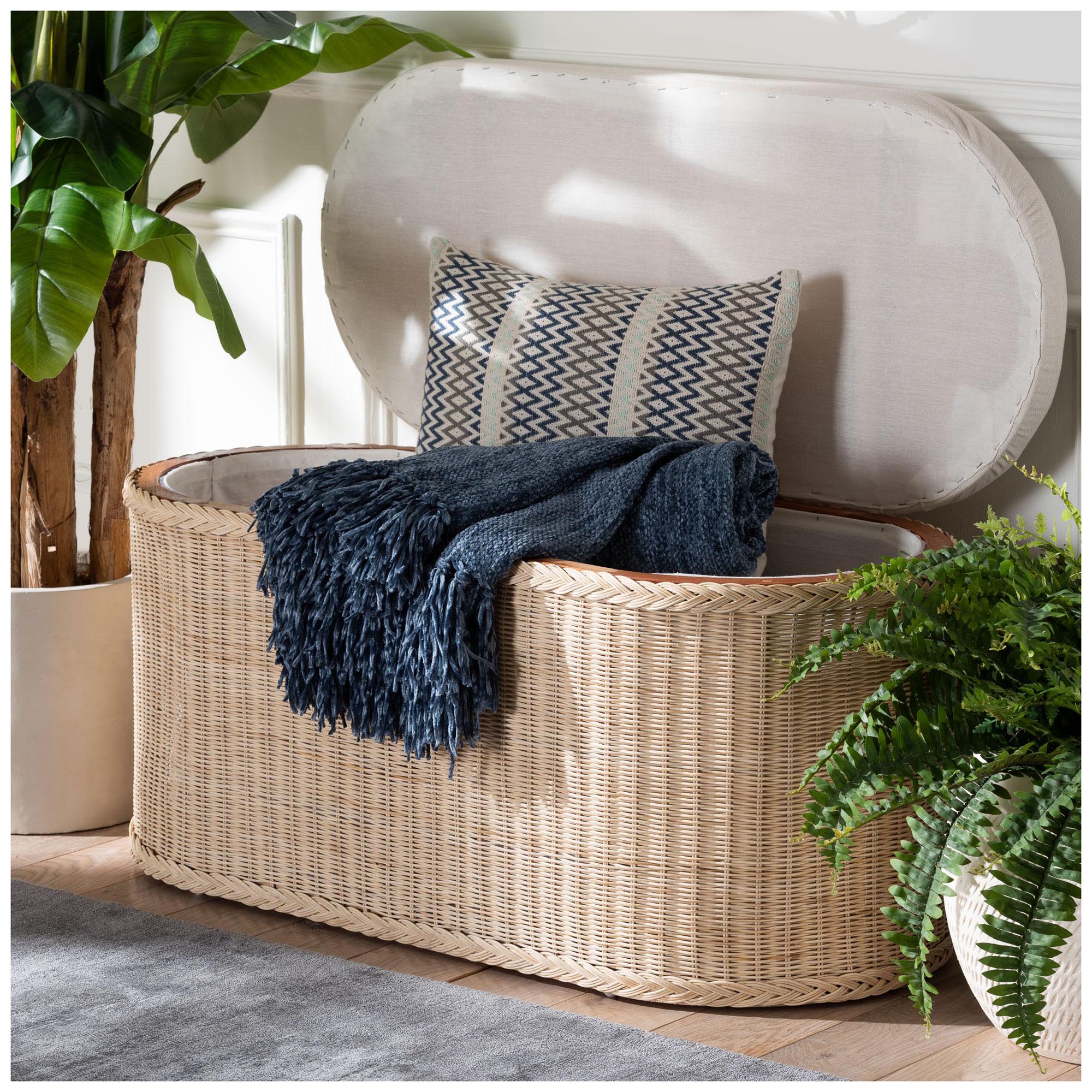 bali & pari Barid Braided Rattan Oval Storage Bench