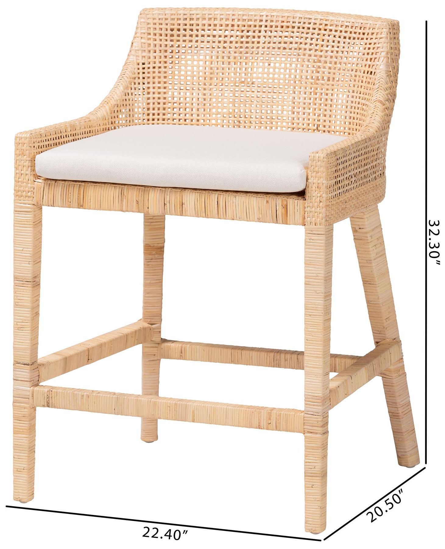 bali & pari Beata Natural Rattan Counter Stool - Wingback Counter Chair