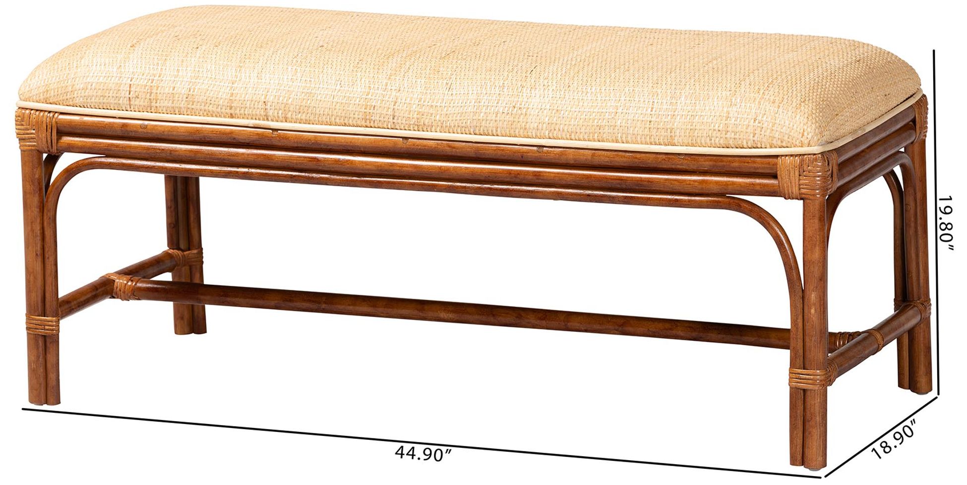 Image 7 bali & pari Belen Marbled Tortoise Natural Rattan Bench - Handwoven Wicker more views