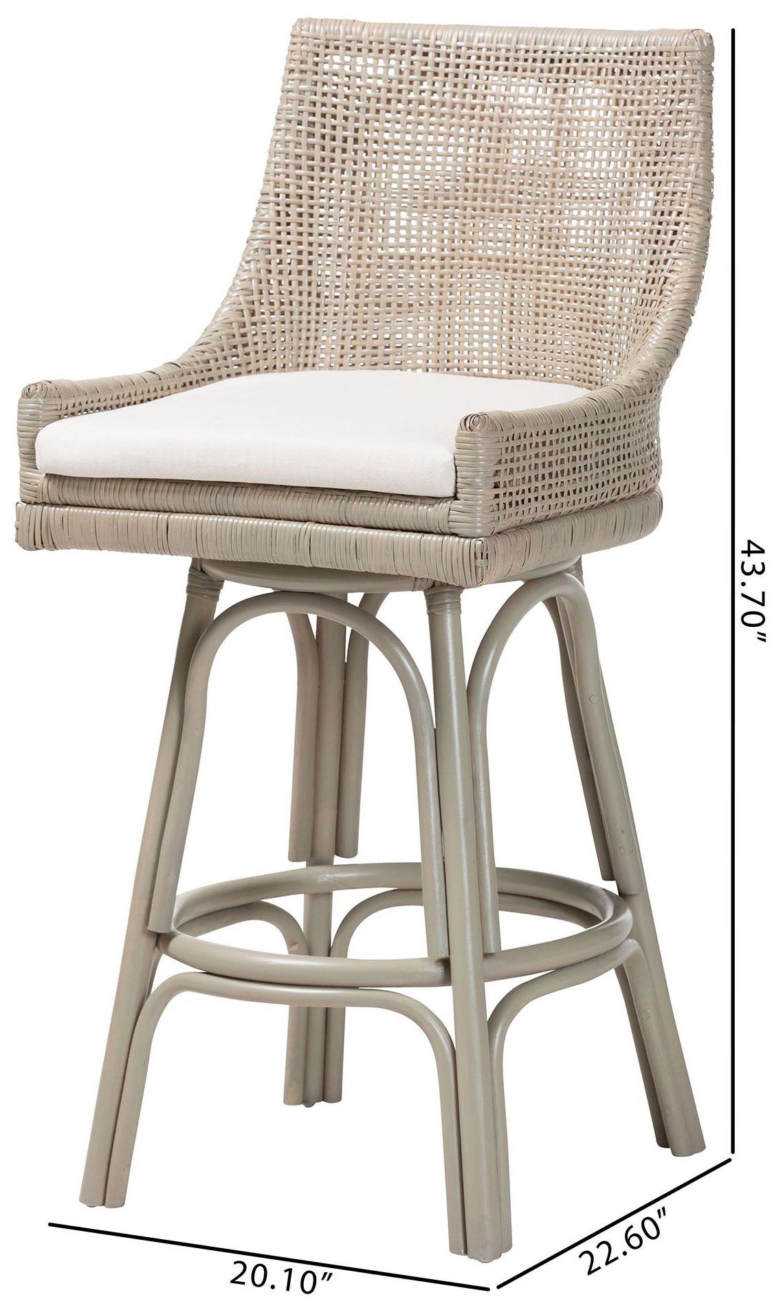 bali & pari Bella Swivel Rattan Bar Stool with Cushion - Wicker Bar Chair
