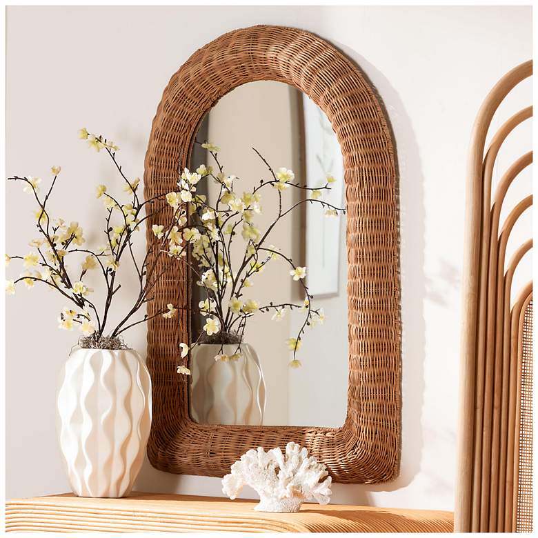 Image 2 bali & pari Brisia Arched Rattan Handwoven Wicker Framed Wall Mirror more views