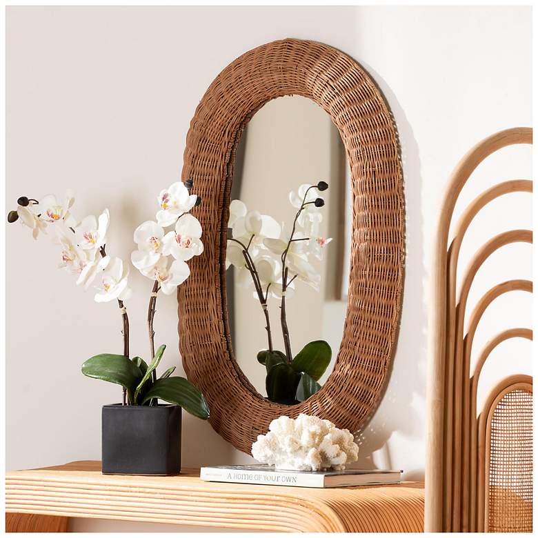 Image 2 bali & pari Brisia Oval Rattan Handwoven Wicker Framed Wall Mirror more views
