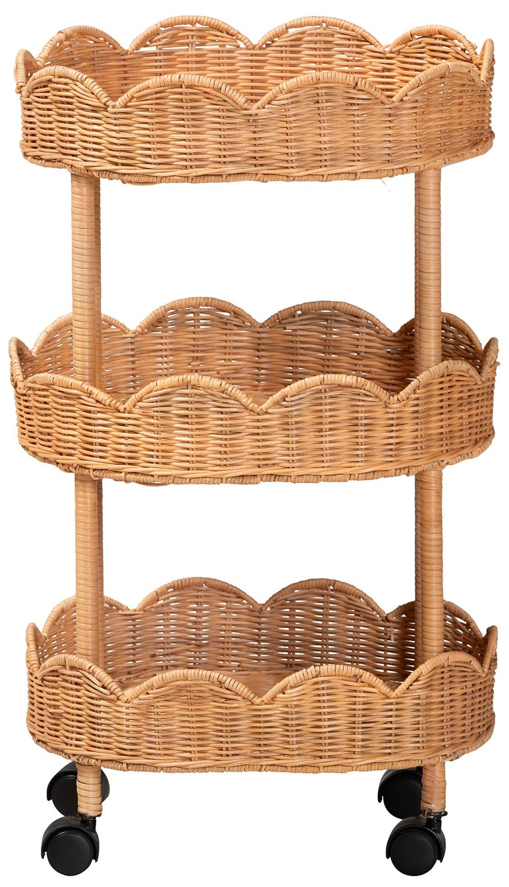 Image 3 bali & pari Bulana Natural Rattan 3-Tier Rolling Storage Cart more views