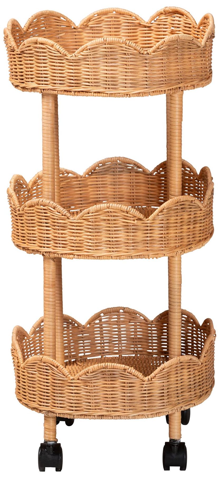 Image 4 bali & pari Bulana Natural Rattan 3-Tier Rolling Storage Cart more views