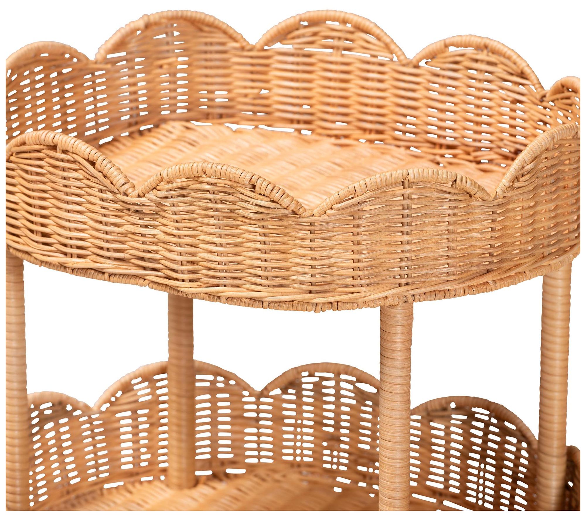 Image 5 bali & pari Bulana Natural Rattan 3-Tier Rolling Storage Cart more views