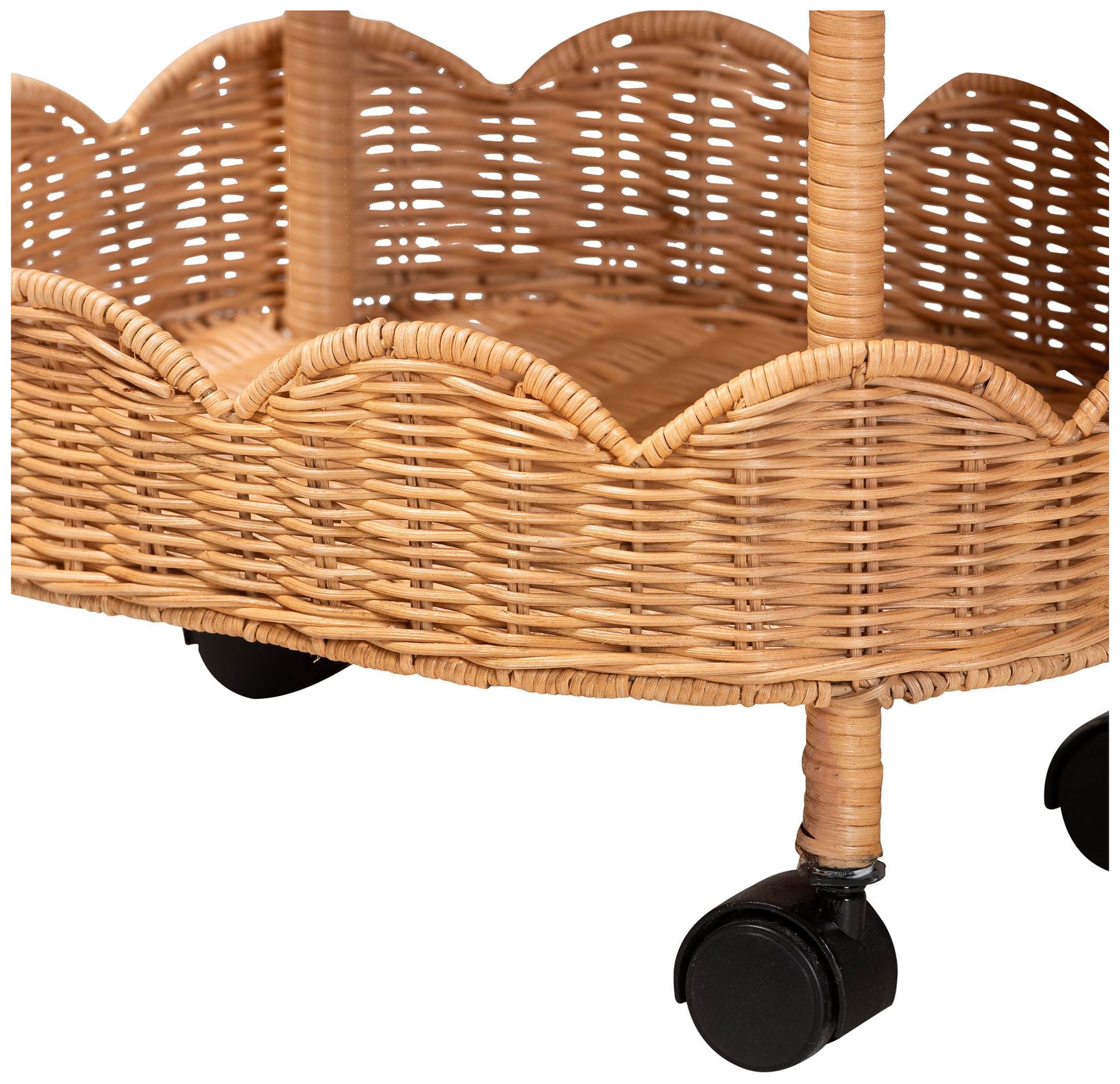 Image 6 bali & pari Bulana Natural Rattan 3-Tier Rolling Storage Cart more views
