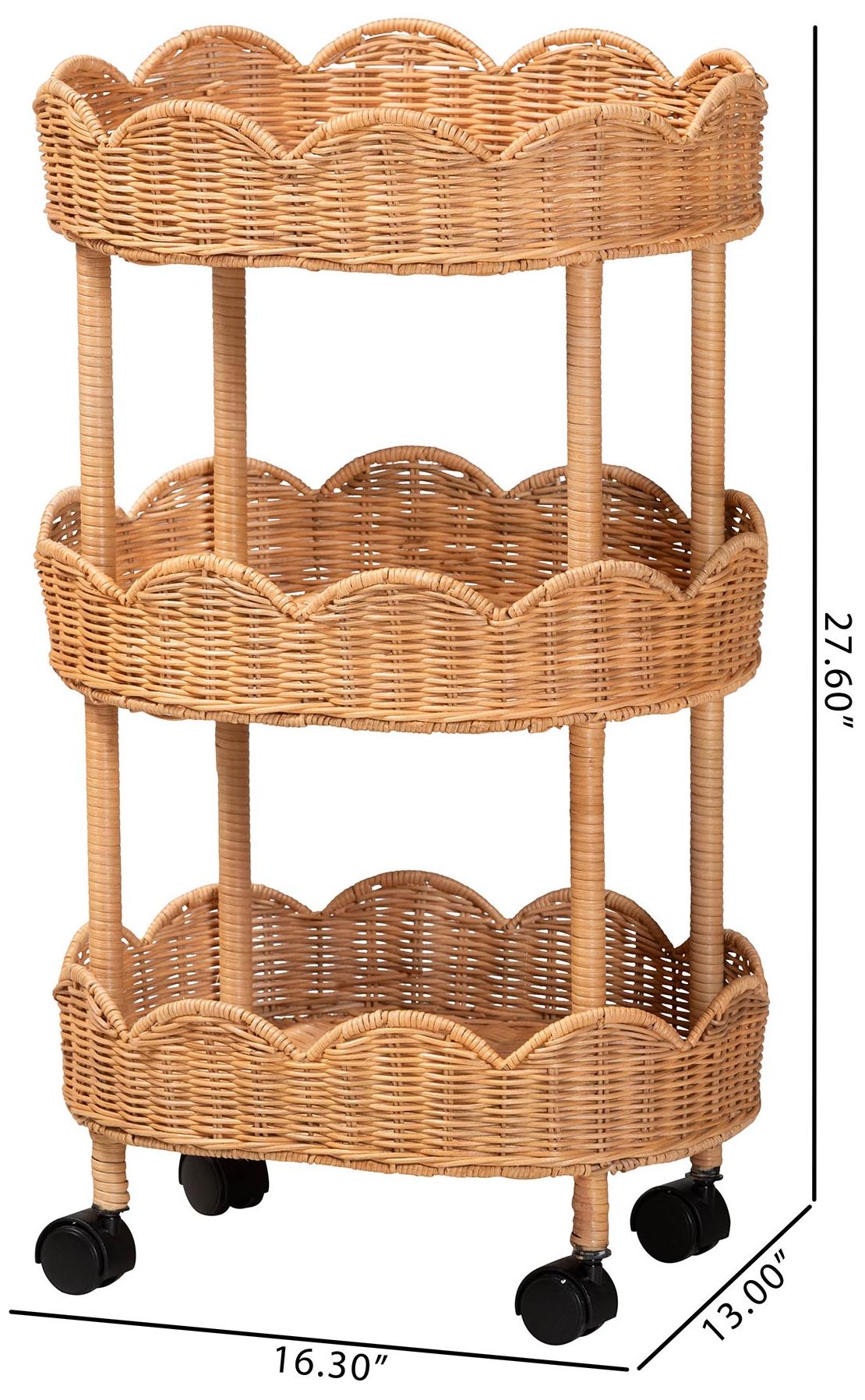 bali & pari Bulana Natural Rattan 3-Tier Rolling Storage Cart