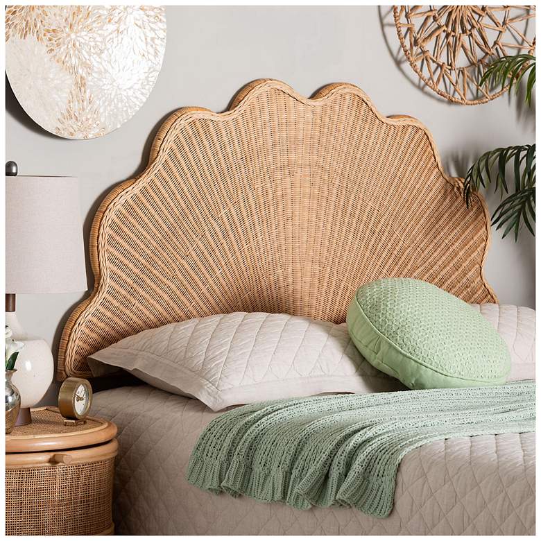 Image 1 bali & pari Callias Natural Rattan Scalloped Headboard with Sunburst Weave