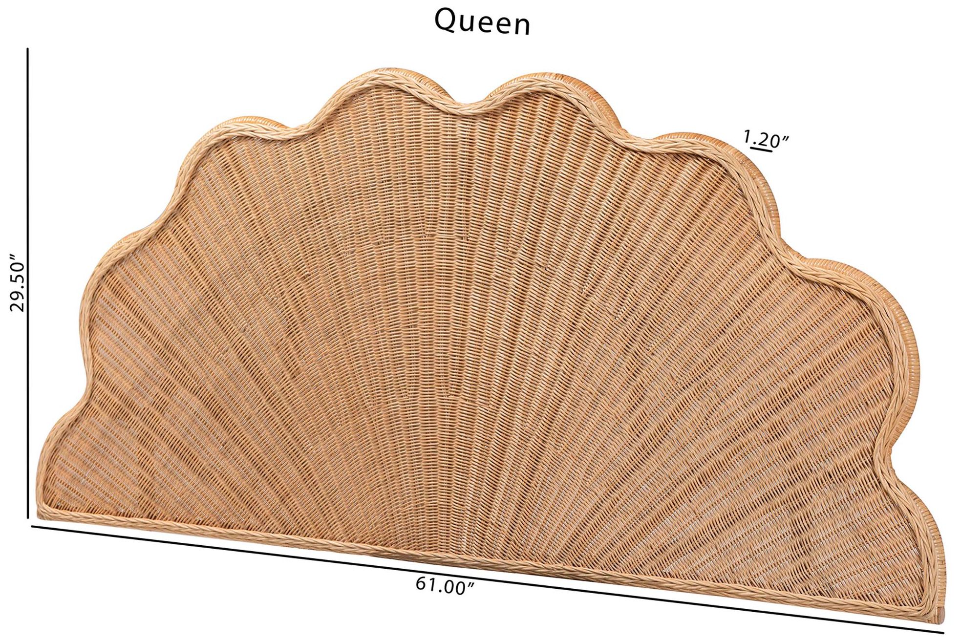bali & pari Callias Natural Rattan Scalloped Headboard with Sunburst Weave