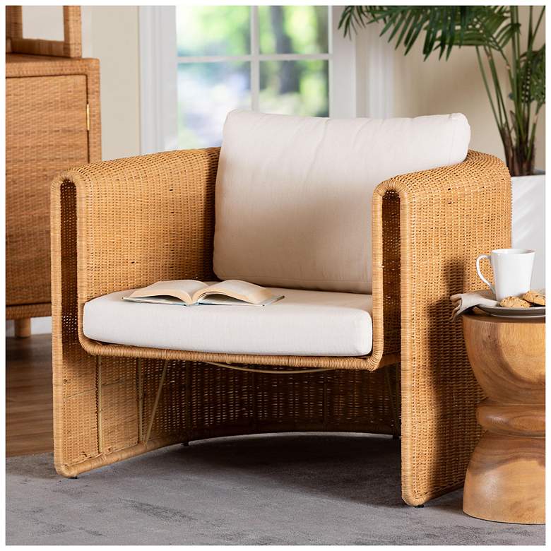 Image 1 bali & pari Carina Natural Rattan Armchair with Cushion - Lounge Chair