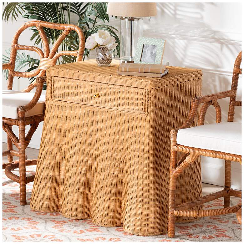 Image 2 bali & pari Chica Scalloped Natural Rattan Console Table, Rectangle more views