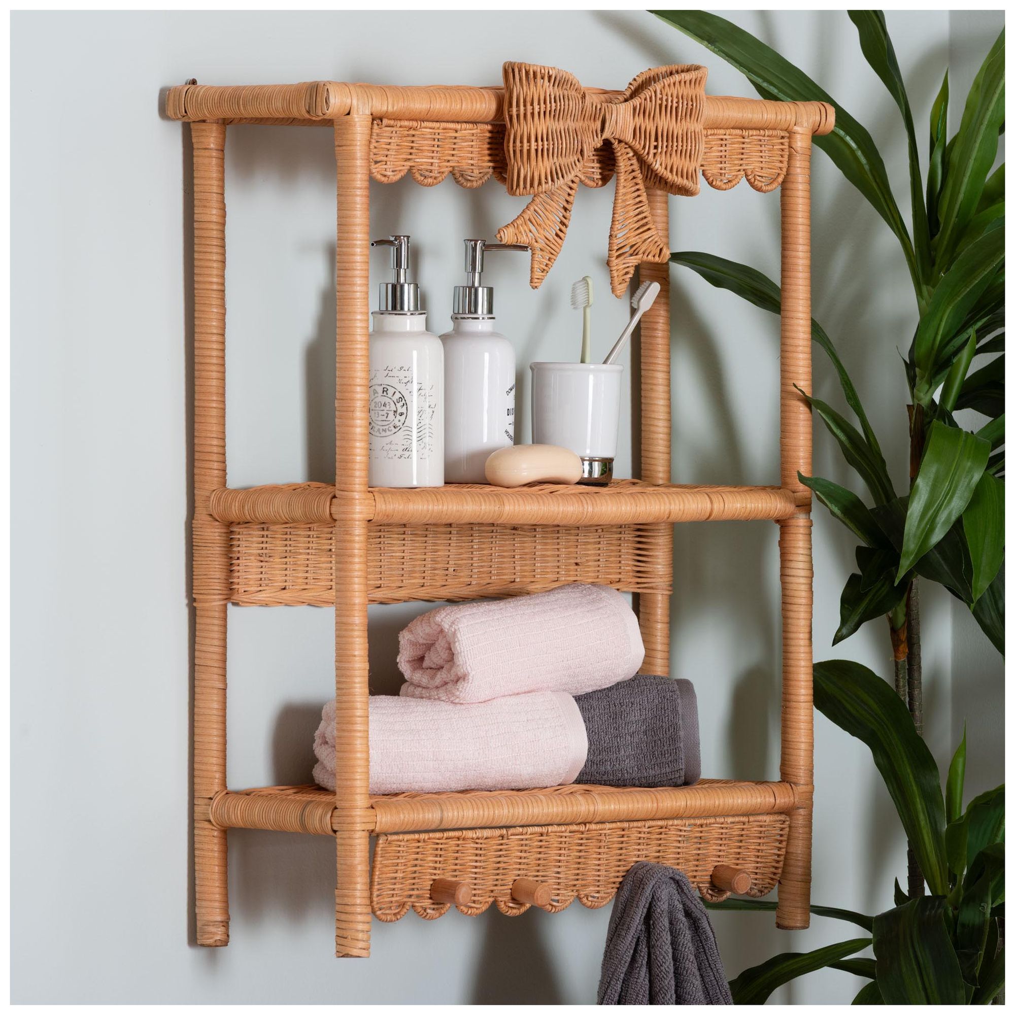 Image 2 bali & pari Creusa Natural Rattan 2-Tier Wall Shelf with Bow Detail more views