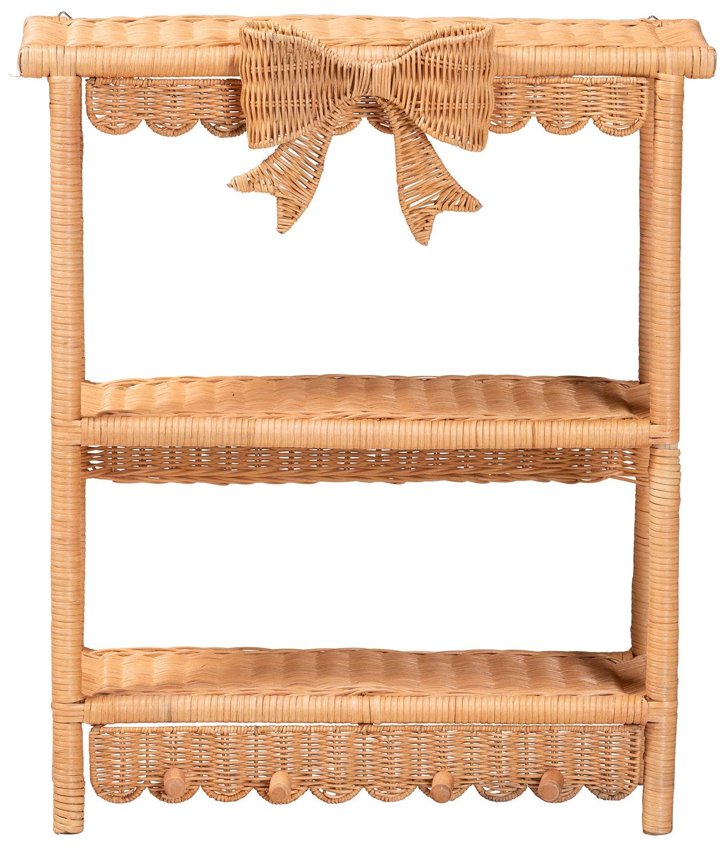Image 3 bali & pari Creusa Natural Rattan 2-Tier Wall Shelf with Bow Detail more views