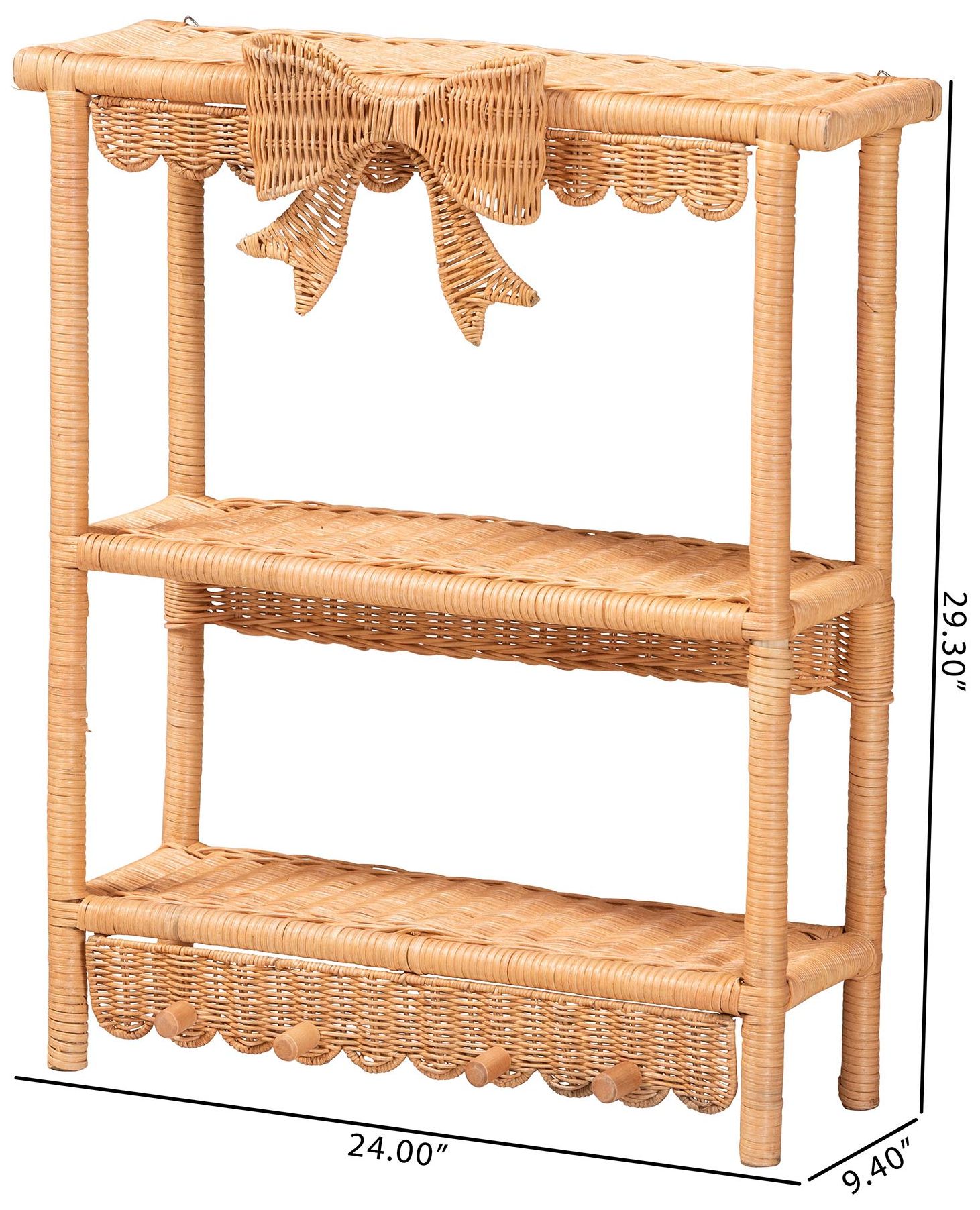 bali & pari Creusa Natural Rattan 2-Tier Wall Shelf with Bow Detail