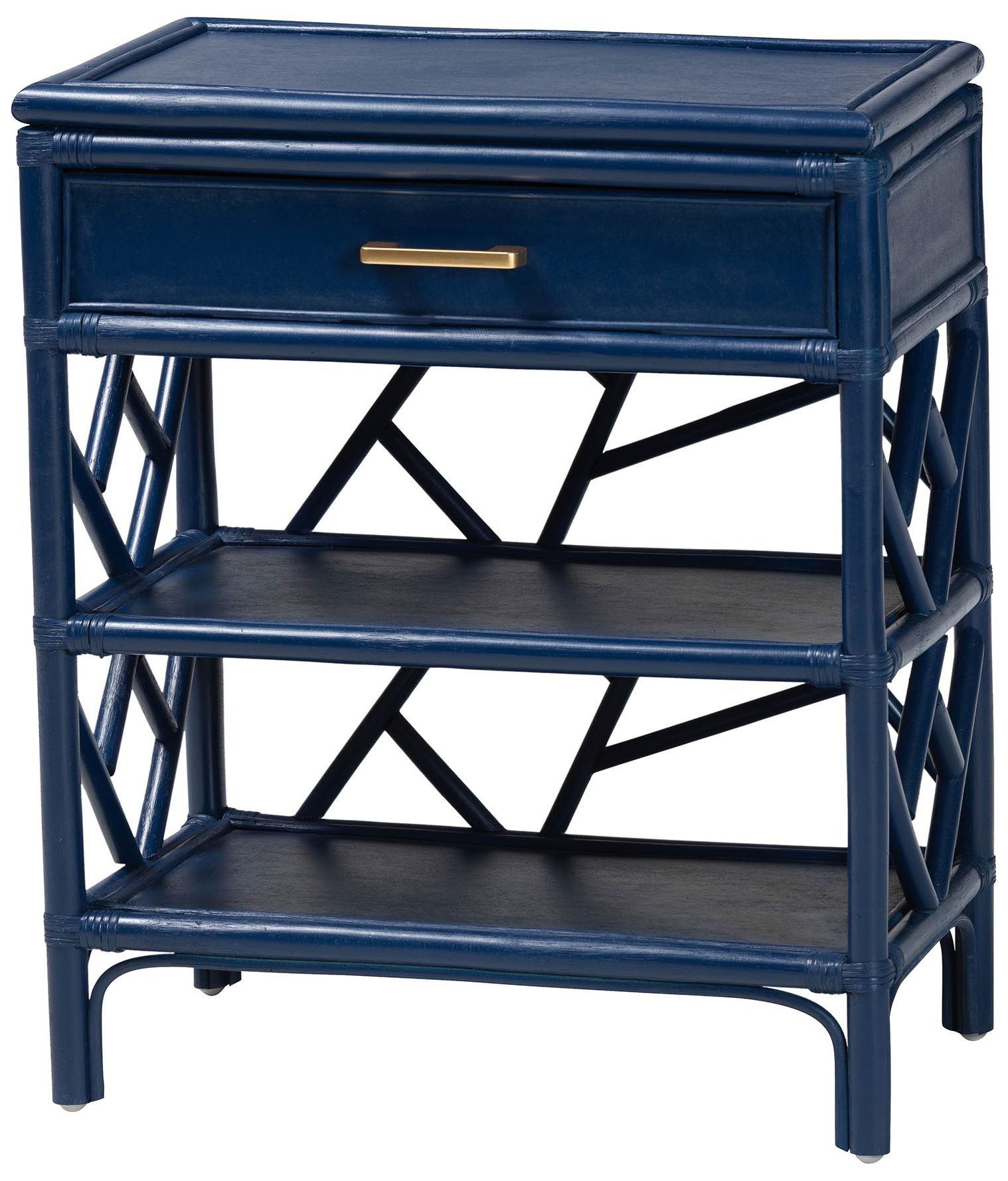Image 2 bali & pari Daina Blue Natural Rattan Nightstand with Drawer and Shelves