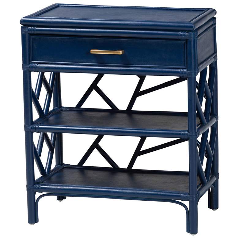 Image 2 bali & pari Daina Blue Natural Rattan Nightstand with Drawer and Shelves