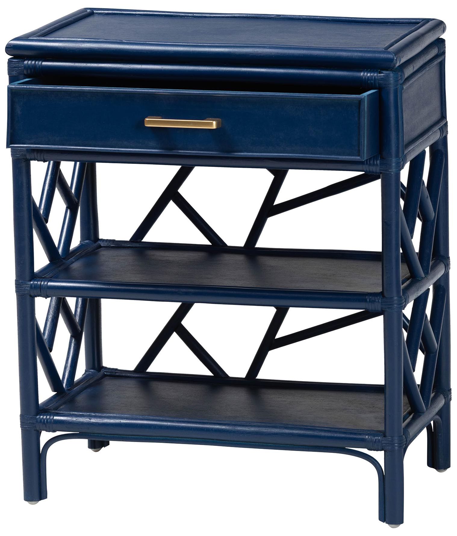 Image 3 bali & pari Daina Blue Natural Rattan Nightstand with Drawer and Shelves more views