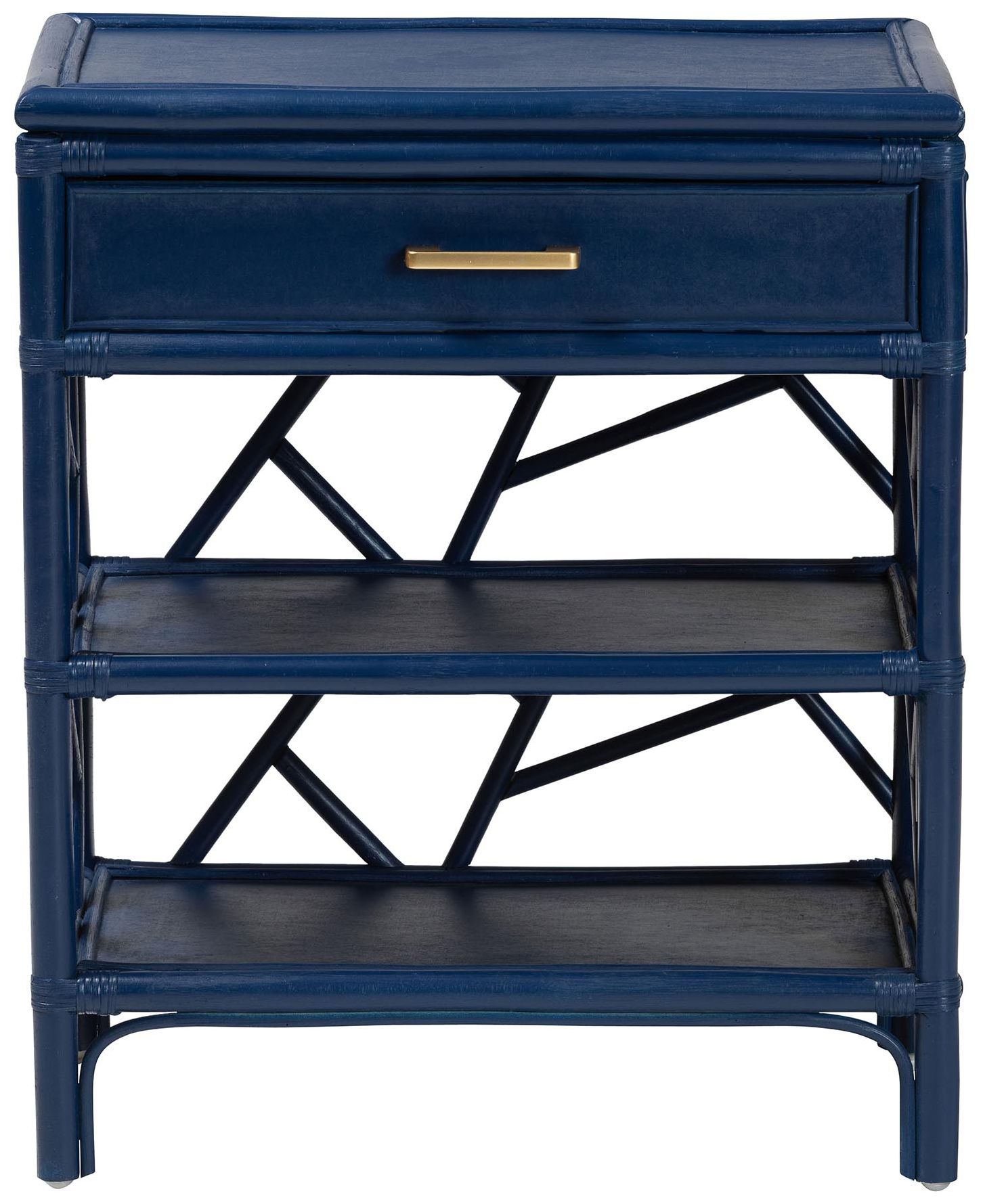 Image 4 bali & pari Daina Blue Natural Rattan Nightstand with Drawer and Shelves more views