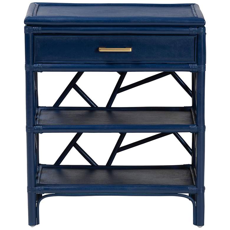Image 4 bali & pari Daina Blue Natural Rattan Nightstand with Drawer and Shelves more views