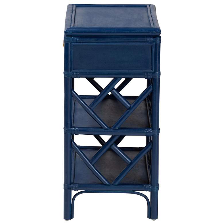 Image 5 bali & pari Daina Blue Natural Rattan Nightstand with Drawer and Shelves more views