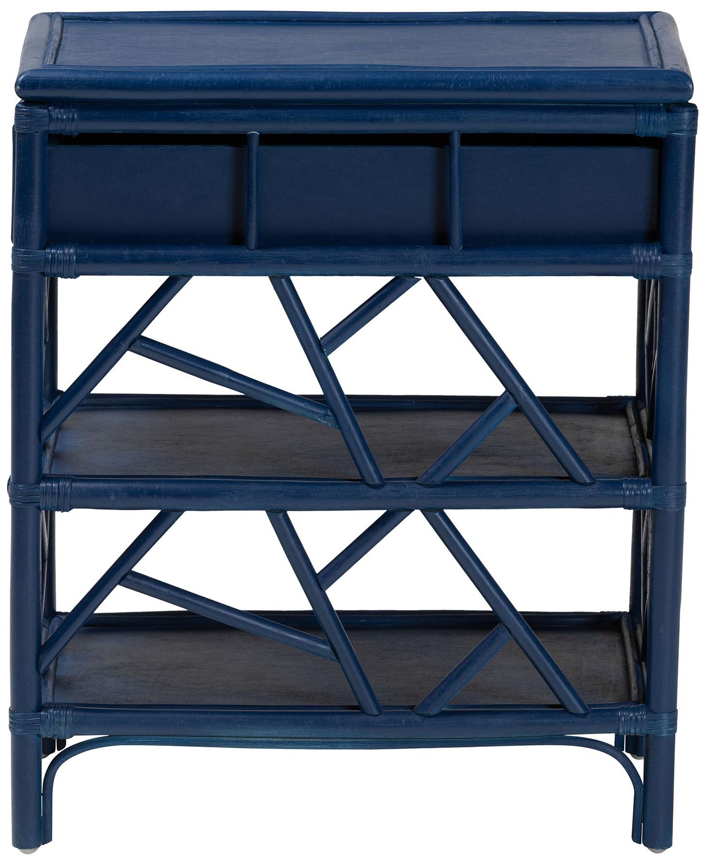 Image 6 bali & pari Daina Blue Natural Rattan Nightstand with Drawer and Shelves more views