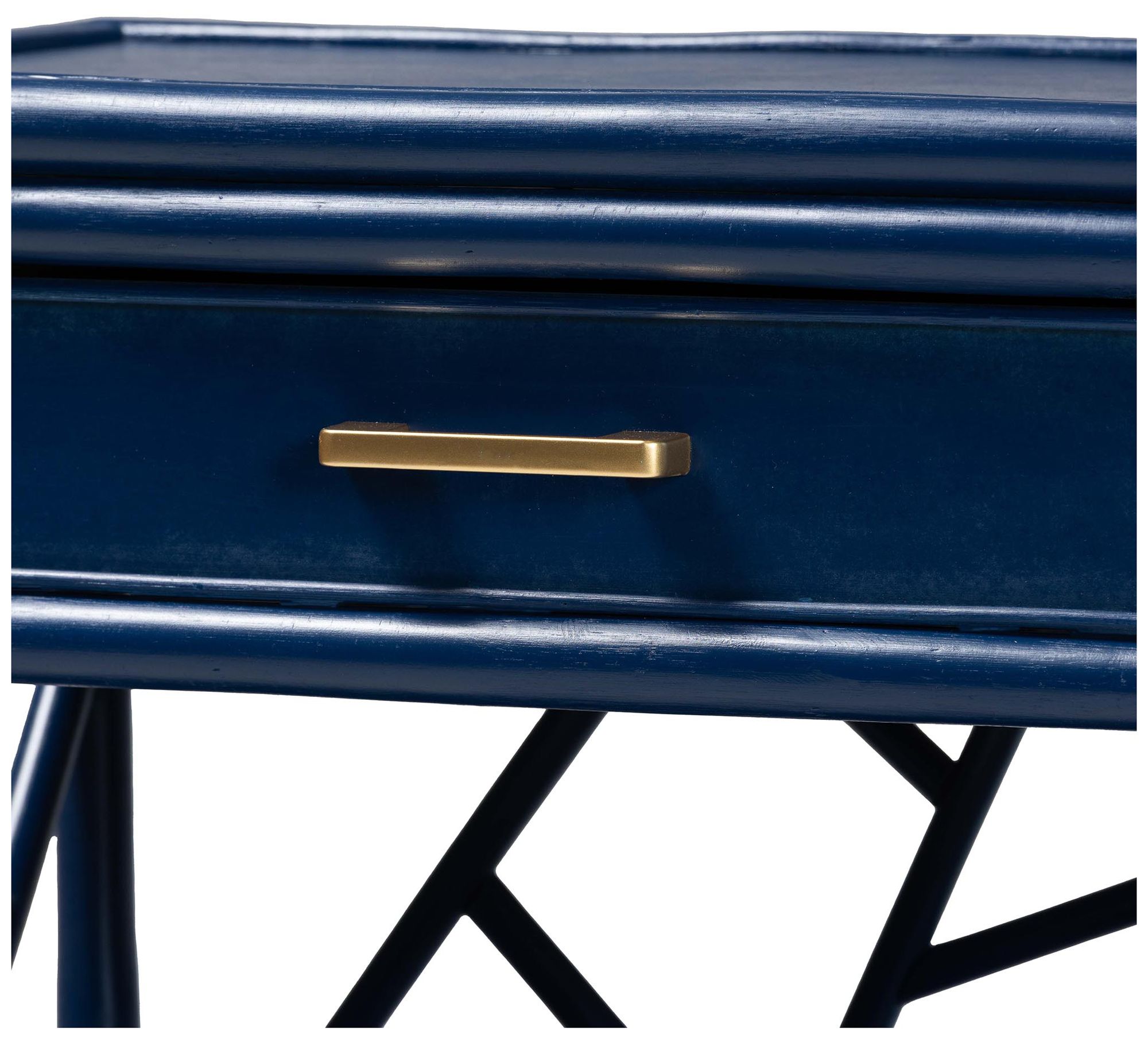 Image 7 bali & pari Daina Blue Natural Rattan Nightstand with Drawer and Shelves more views