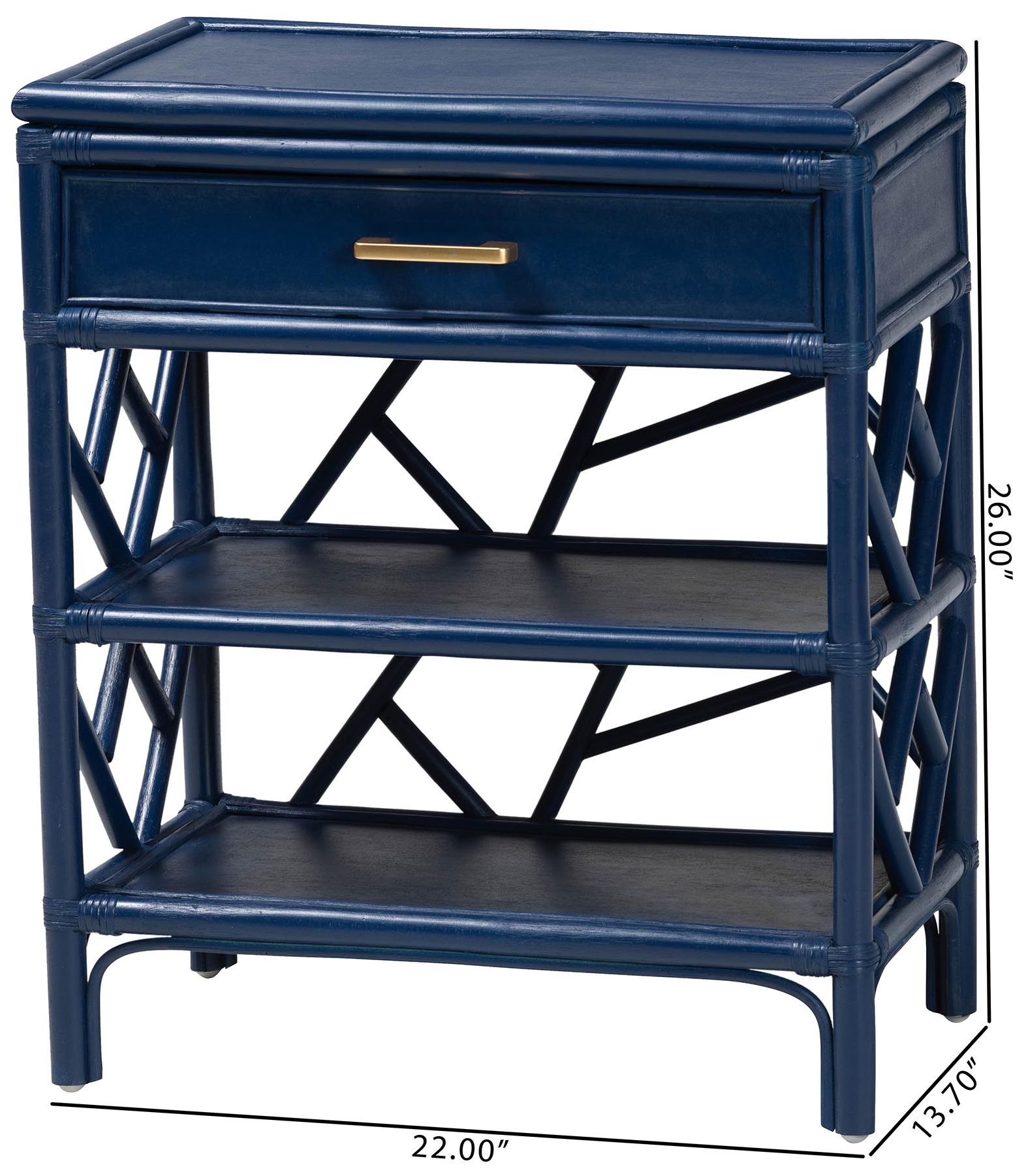bali & pari Daina Blue Natural Rattan Nightstand with Drawer and Shelves