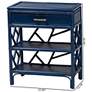 bali & pari Daina Blue Natural Rattan Nightstand with Drawer and Shelves