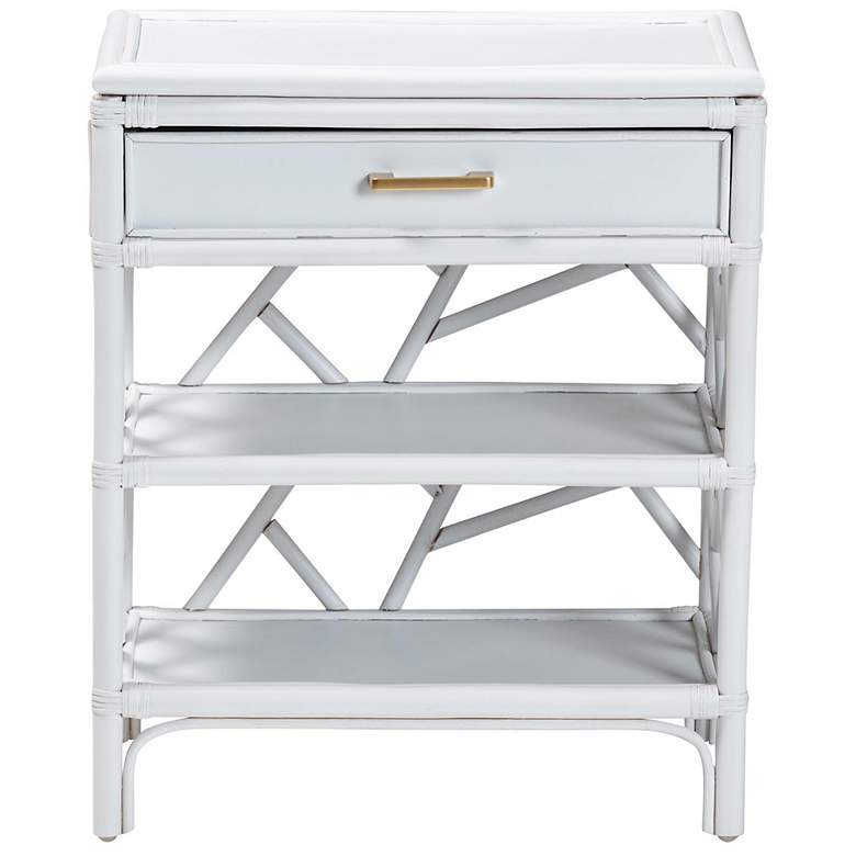 Image 4 bali & pari Daina White Natural Rattan Nightstand with Drawer and Shelves more views