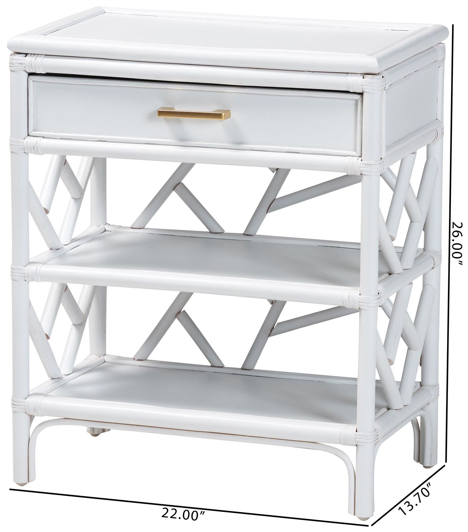 bali & pari Daina White Natural Rattan Nightstand with Drawer and Shelves