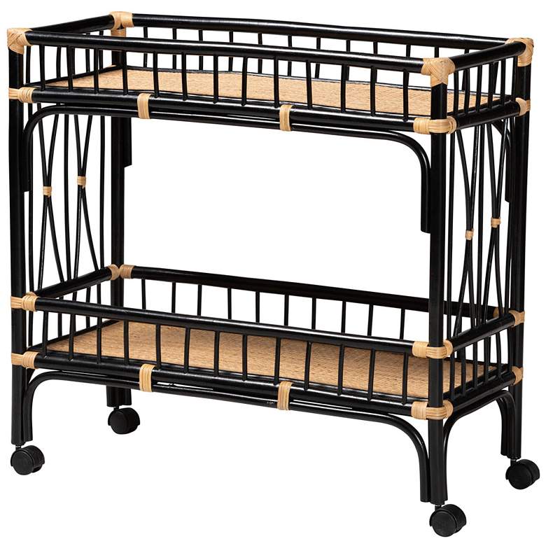 Image 1 bali & pari Dalinda Two-Tone Black and Natural Rattan 2-Tier Kitchen Cart
