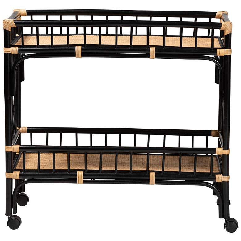 Image 3 bali & pari Dalinda Two-Tone Black and Natural Rattan 2-Tier Kitchen Cart more views