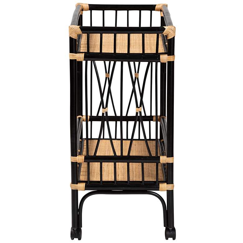 Image 4 bali & pari Dalinda Two-Tone Black and Natural Rattan 2-Tier Kitchen Cart more views
