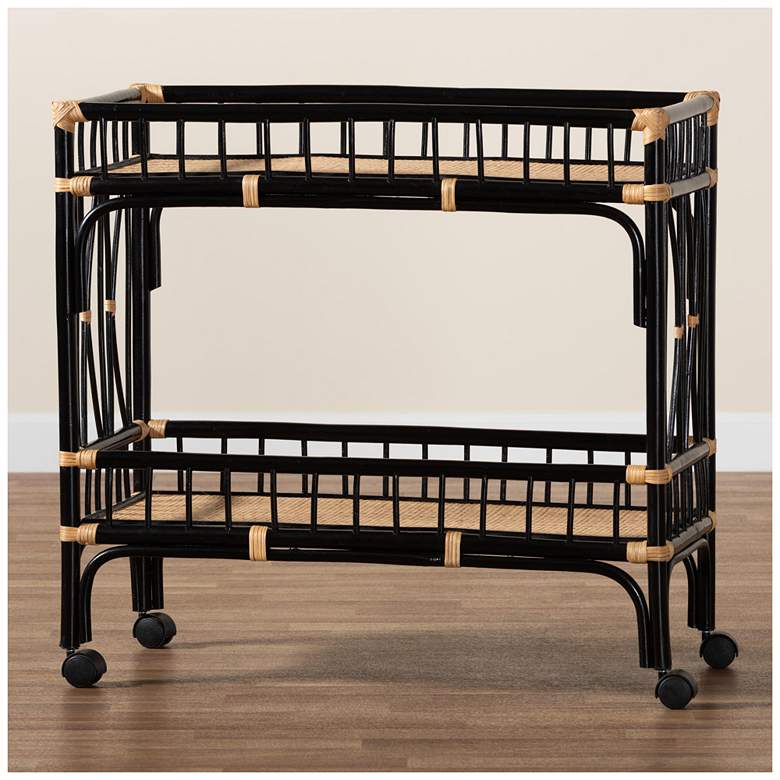 Image 7 bali & pari Dalinda Two-Tone Black and Natural Rattan 2-Tier Kitchen Cart more views
