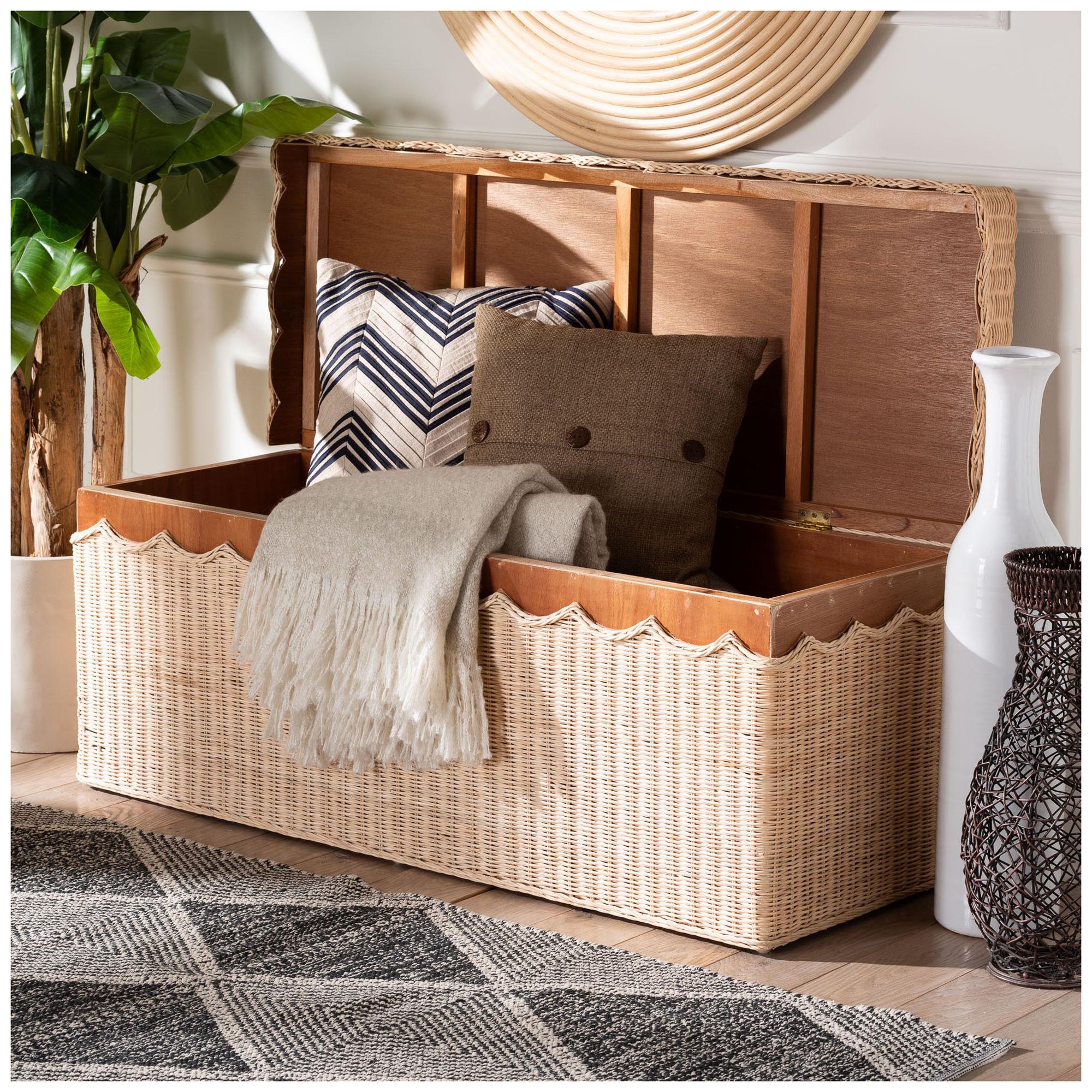 bali & pari Damita Scallop Natural Rattan Chest with Lift Top Lid