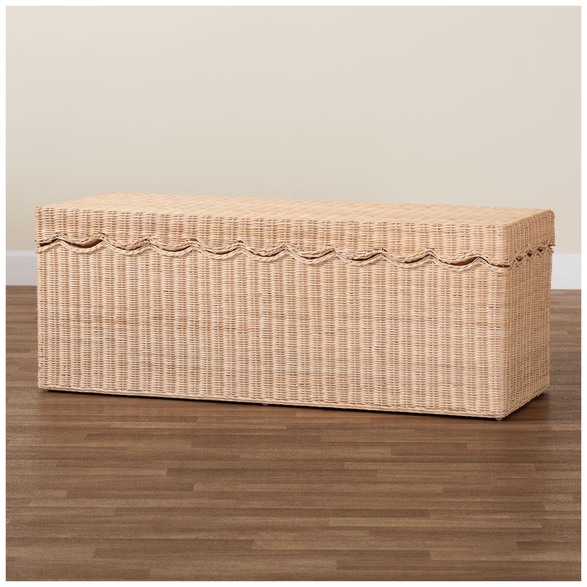 bali & pari Damita Scallop Natural Rattan Chest with Lift Top Lid