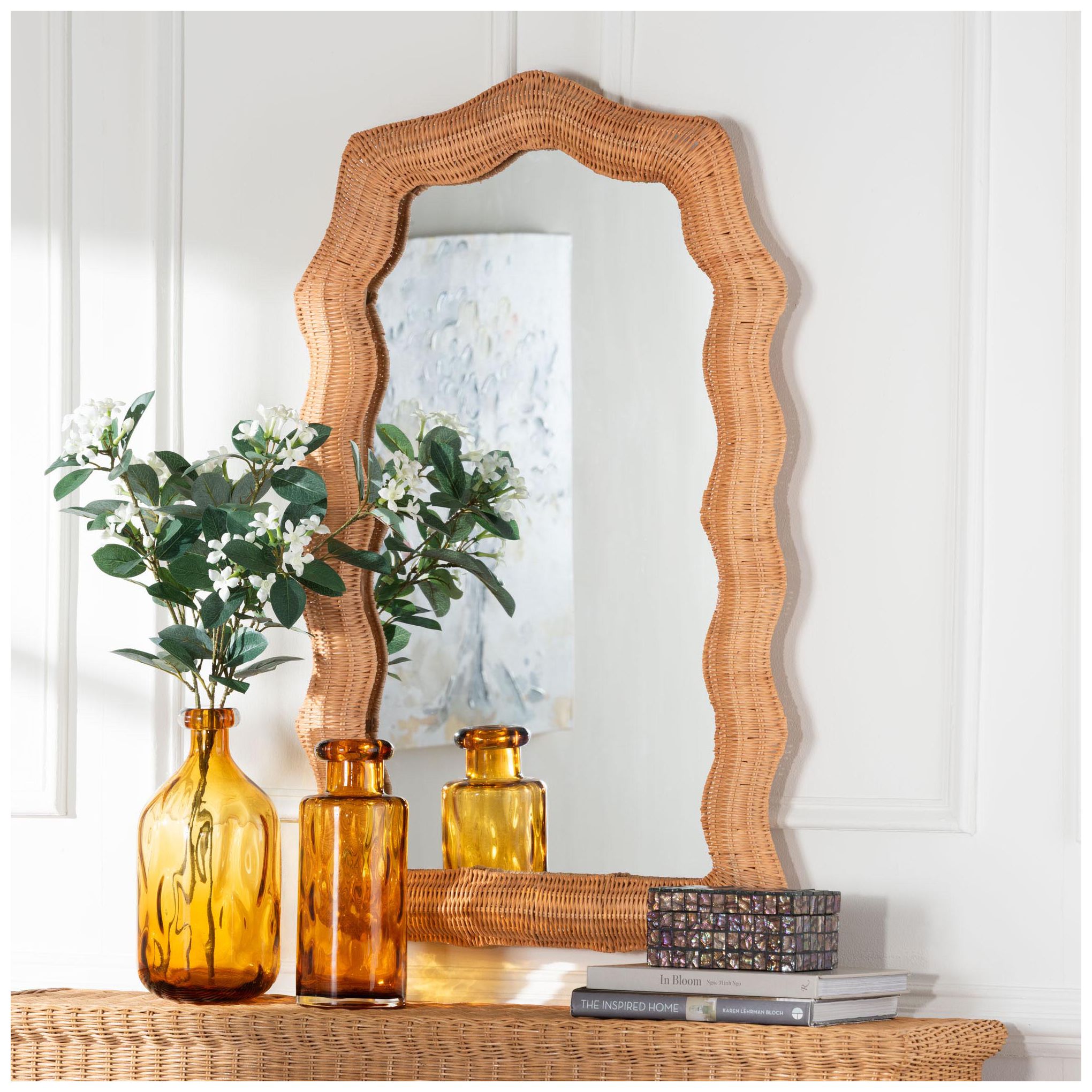 Image 4 bali & pari Daray Scalloped Natural Rattan Wall Mirror more views