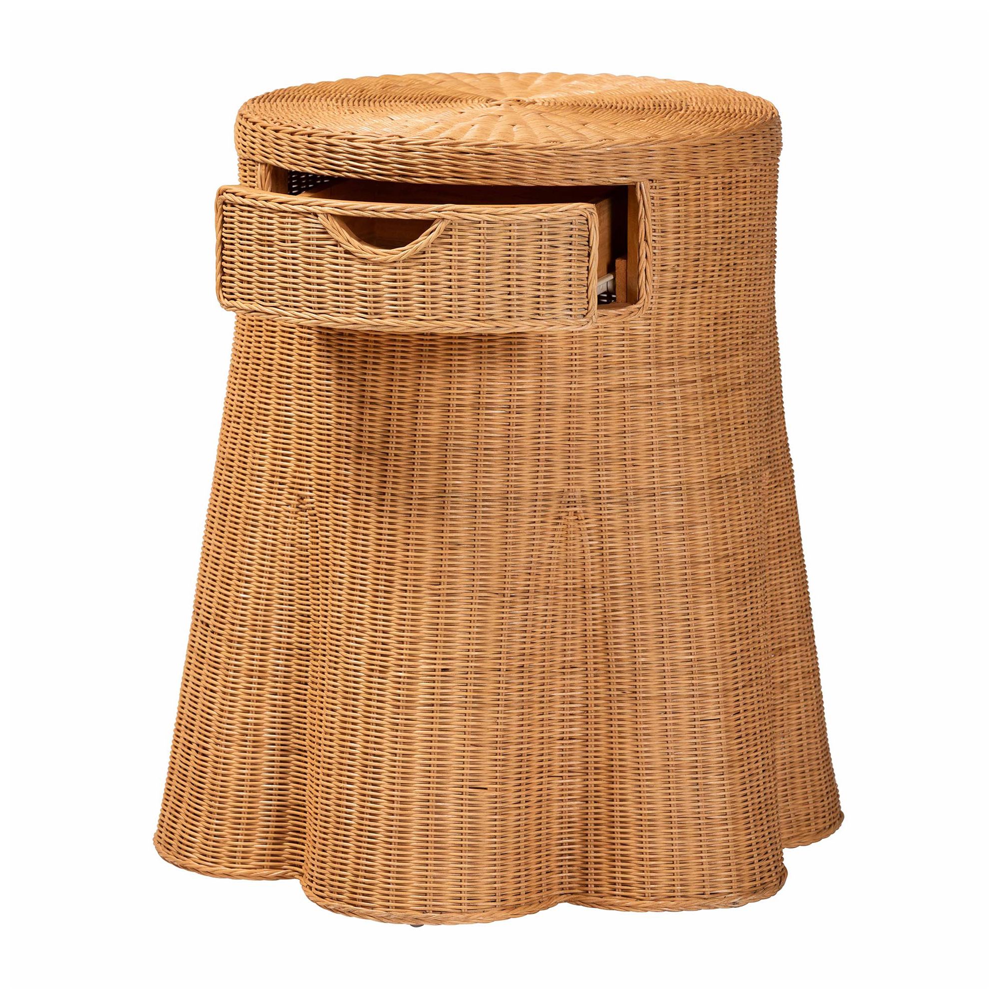 Image 3 bali & pari Dayo Scalloped Natural Rattan Console Table with Drawer, Round more views