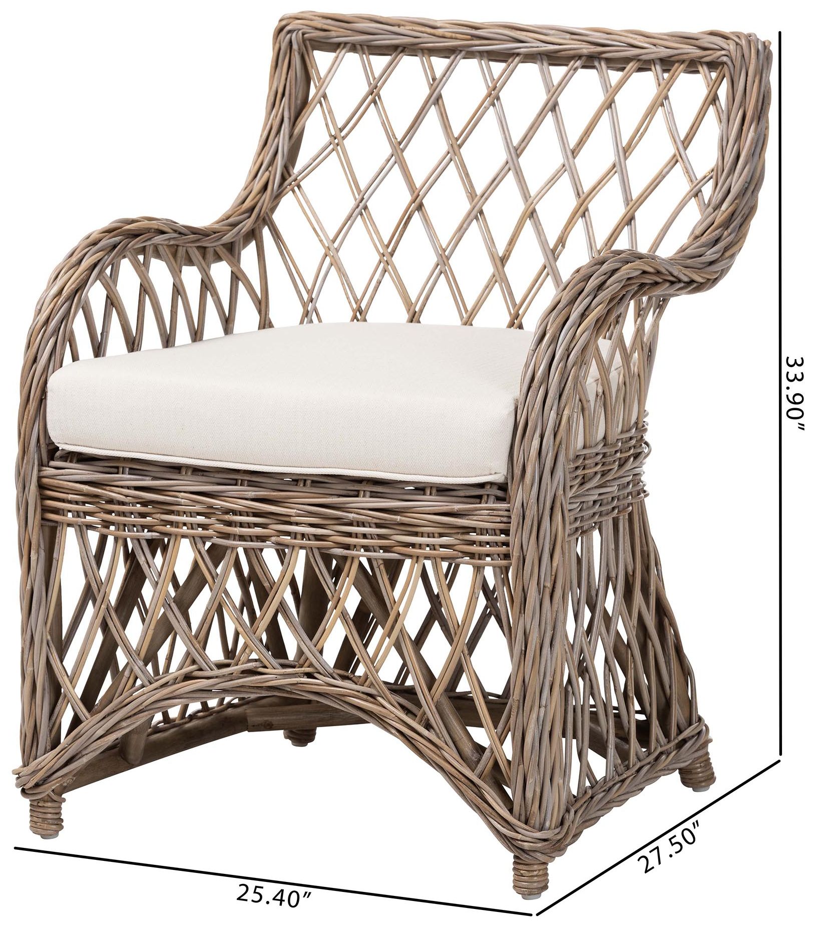 bali & pari Debra Natural Rattan Armchair with Removable Cushion